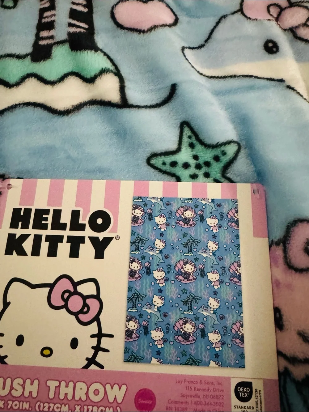 Hello Kitty Mermaid Dolphin Jellyfish plushThrow 50” X 70” BNWT